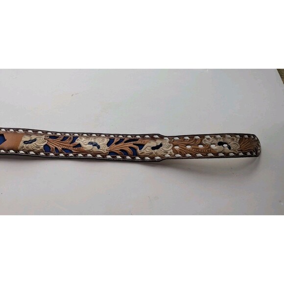 Tony Lama Leather Tooled Belt Judy Women\'s S-M  With Blue Inlay 37\